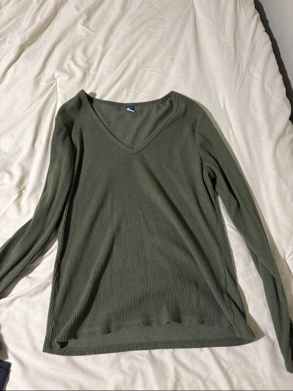 Old Navy Olive Green Ribbed V-Neck Long Sleeve Top